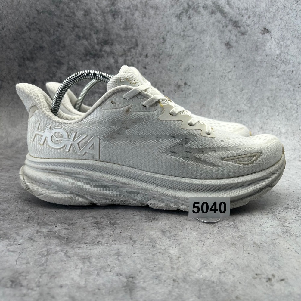 Hoka Clifton 9 Running Shoes Mens 10 Off-White Cream Sneakers 1127895 WWH Road